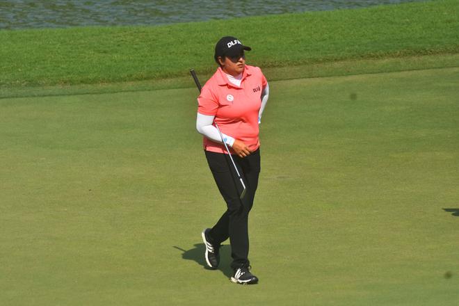 Amandeep Drall in action at the $400,000 Hero Women’s Indian Open Golf in Gurugram.